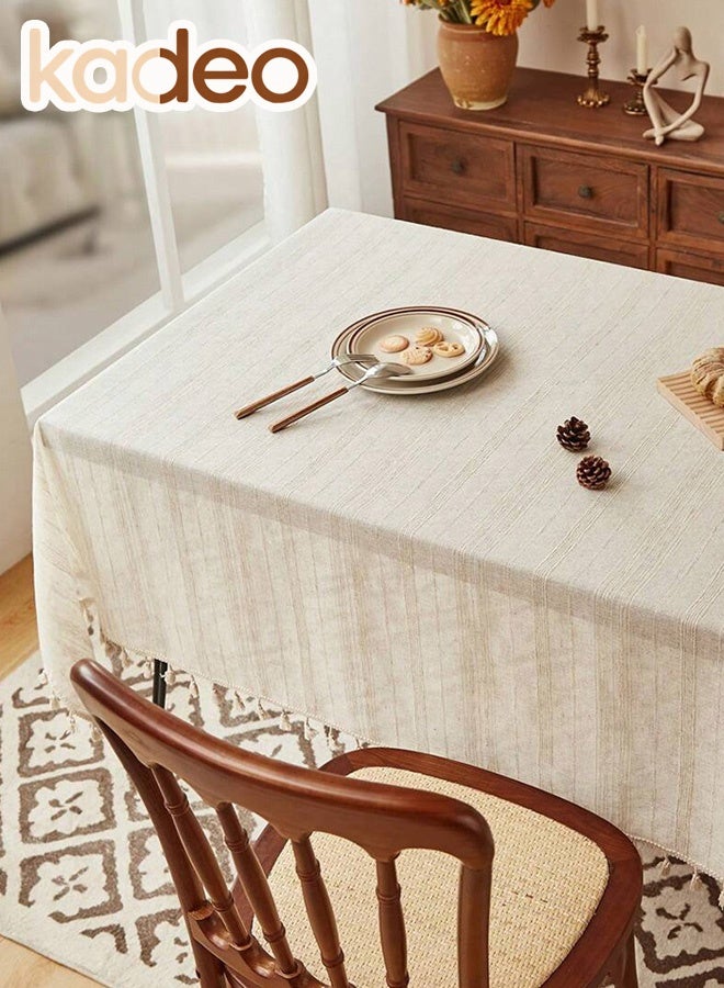 kadeo Rustic Tablecloth with Tassel, Rectangle Decorative Table Cover, Wear-resistant and Dustproof Desktop Decoration, Wrinkle Free for Kitchen Dinning Wedding Buffet 140*200CM - Image 4